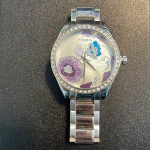 Floral Silver Fossil Watch